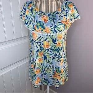 Tropical Peasant On/Off Ruffled Shoulder Top
